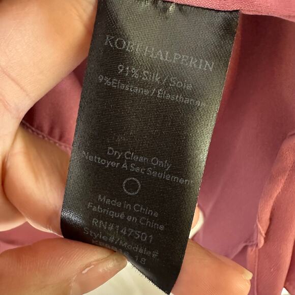 Kobi Halperin Mauve Size M Silk Collared Blouse Ruched Cuff Career Work Wear - Picture 7 of 10
